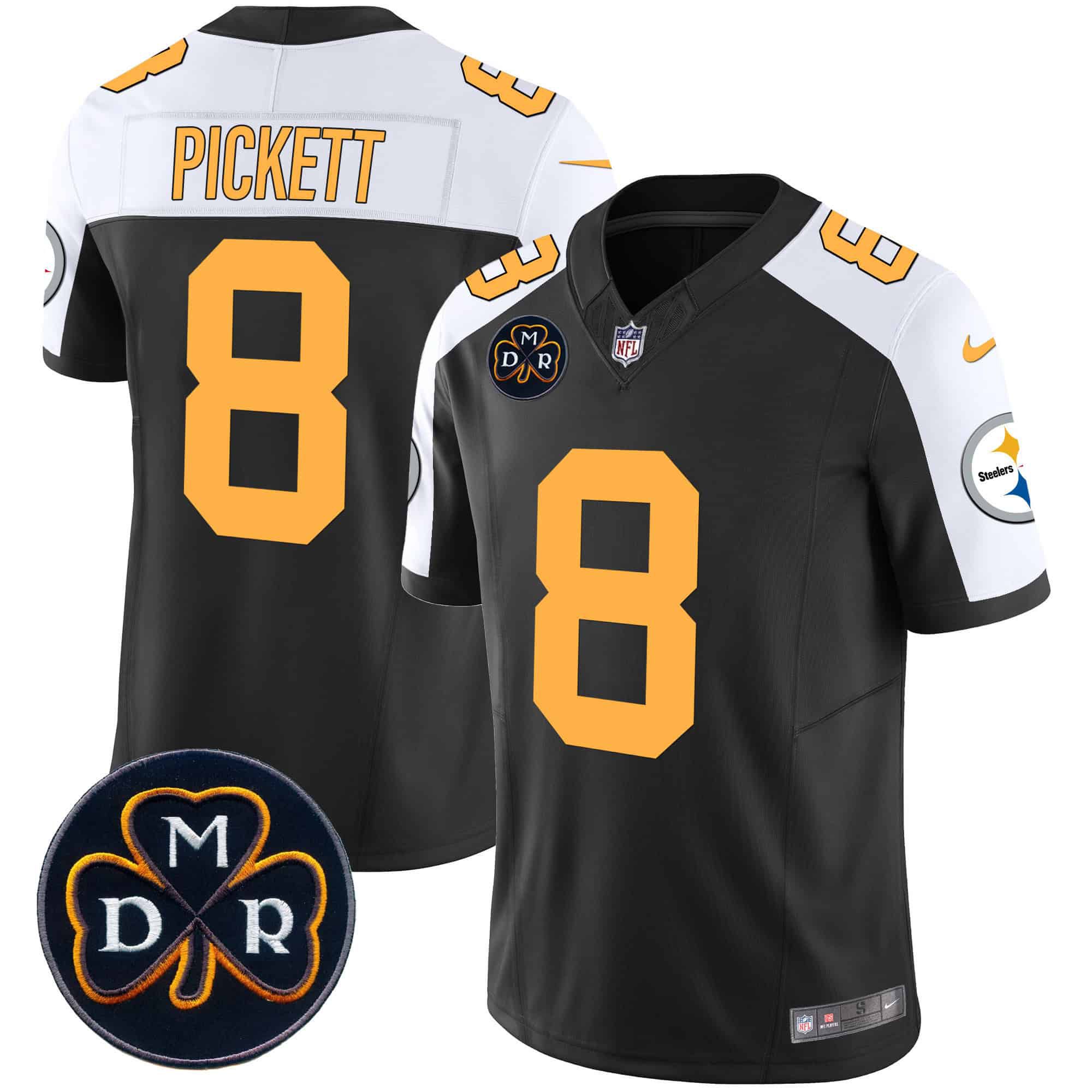 Men Pittsburgh Steelers 8 Pickett Black 2024 Nike DMR Patch Vapor Limited NFL Jersey
